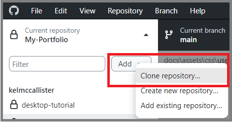 Add > Clone Repository